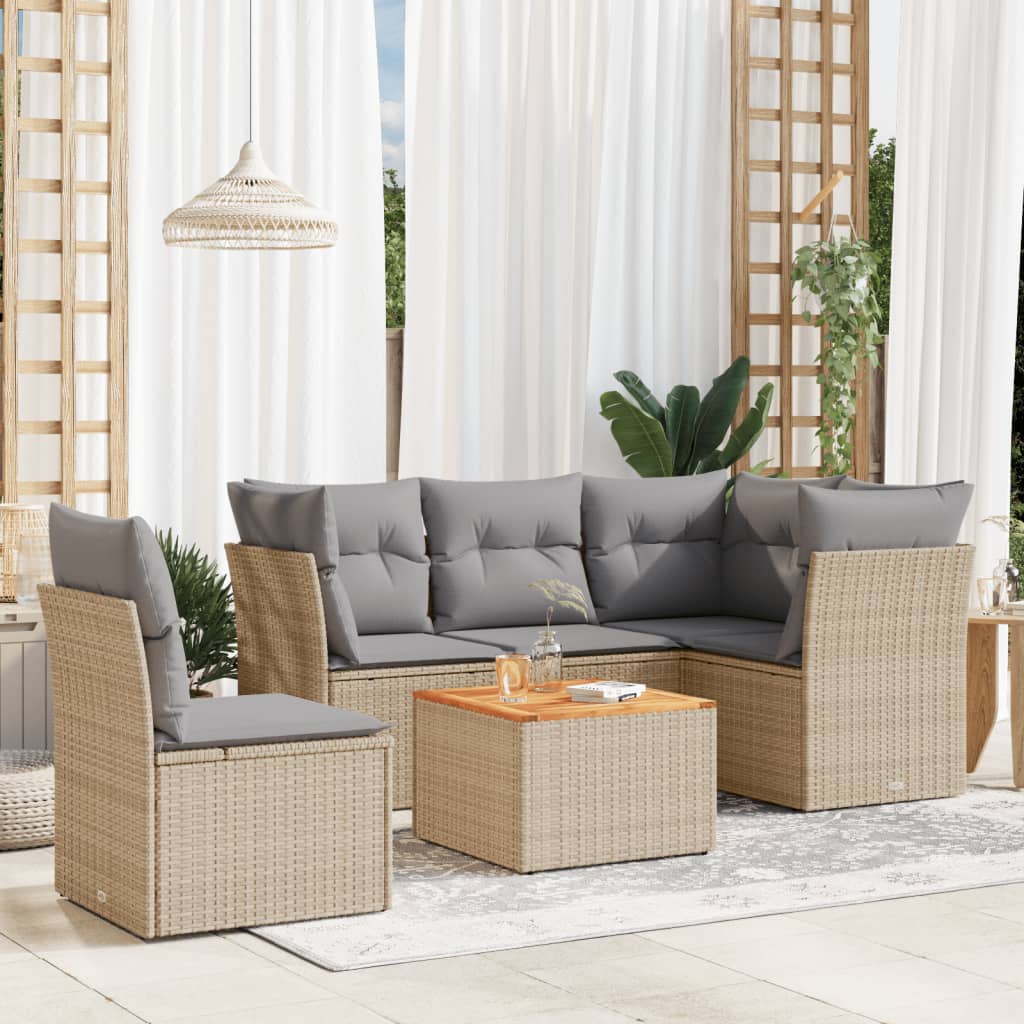 Set Divano da Giardino 6 pz con Cuscini Beige Misto Polyrattan 3255975