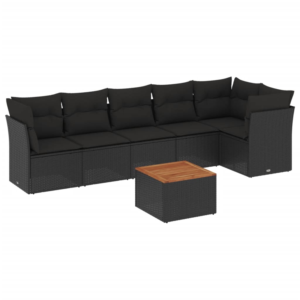 Set Divani da Giardino con Cuscini 7pz Nero Polyrattan 3255978