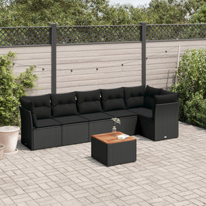 Set Divani da Giardino con Cuscini 7pz Nero Polyrattan 3255978