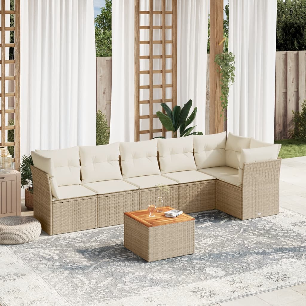 Set Divani da Giardino 7 pz con Cuscini Beige in Polyrattan 3255981