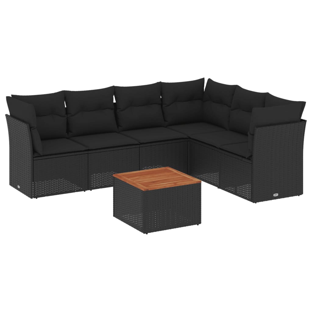 Set Divani da Giardino con Cuscini 7pz Nero Polyrattan 3255985