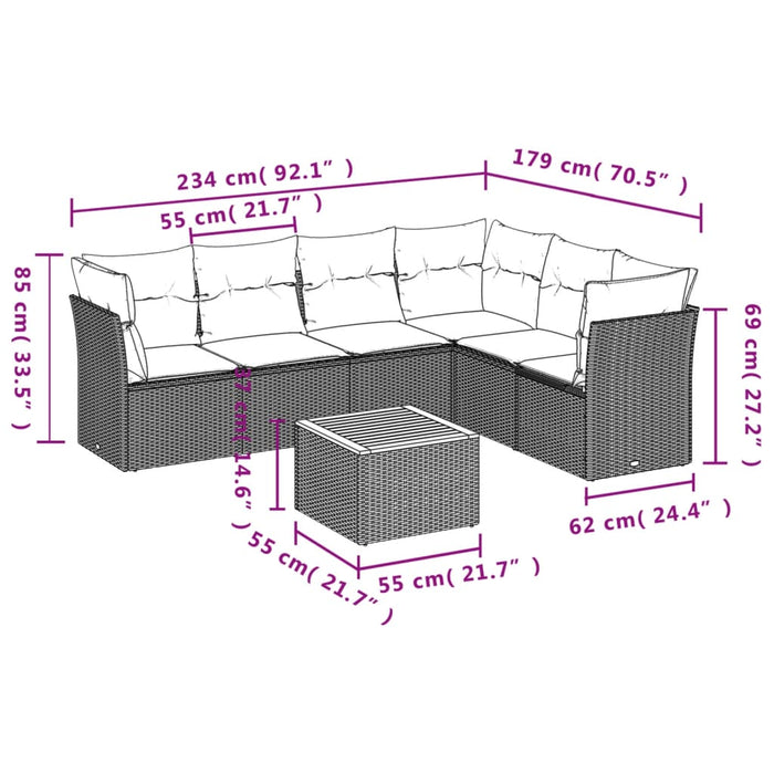 Set Divani da Giardino con Cuscini 7pz Nero Polyrattan 3255985