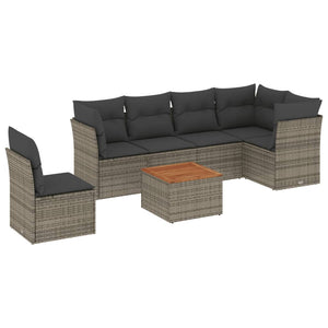 Set Divani da Giardino 7 pz con Cuscini Grigio in Polyrattan 3255997