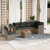 Set Divani da Giardino 7 pz con Cuscini Grigio in Polyrattan 3255997