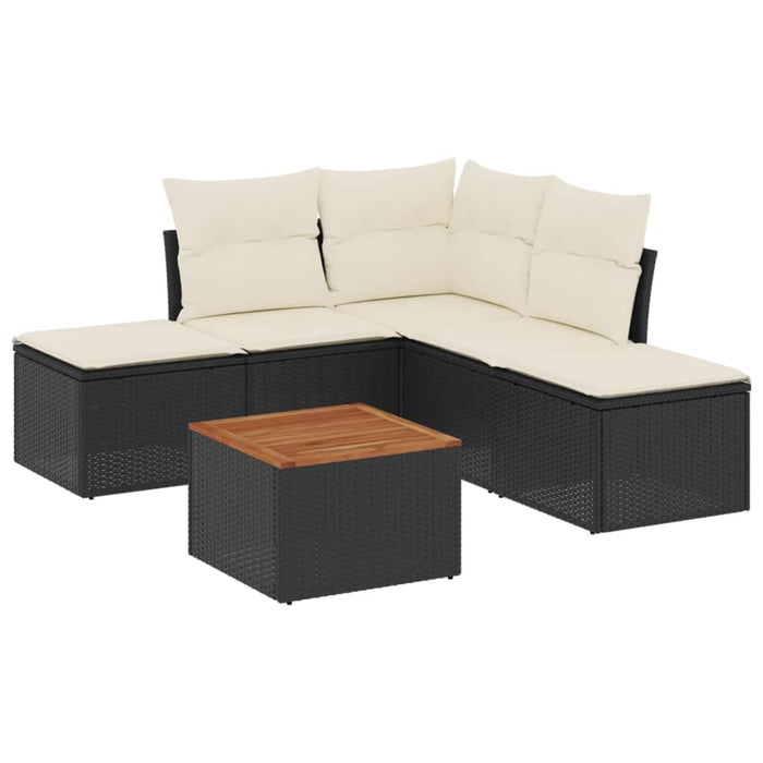 Set Divano da Giardino 6 pz con Cuscini Nero in Polyrattan 3256000