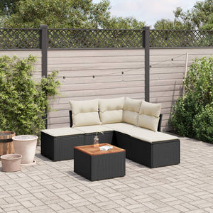 Set Divano da Giardino 6 pz con Cuscini Nero in Polyrattan 3256000