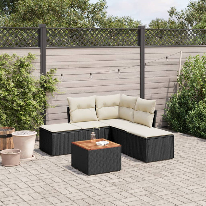 Set Divano da Giardino 6 pz con Cuscini Nero in Polyrattan 3256000