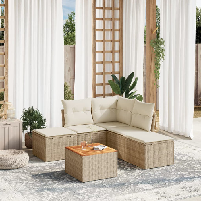 Set Divano da Giardino 6 pz con Cuscini Beige in Polyrattan 3256002