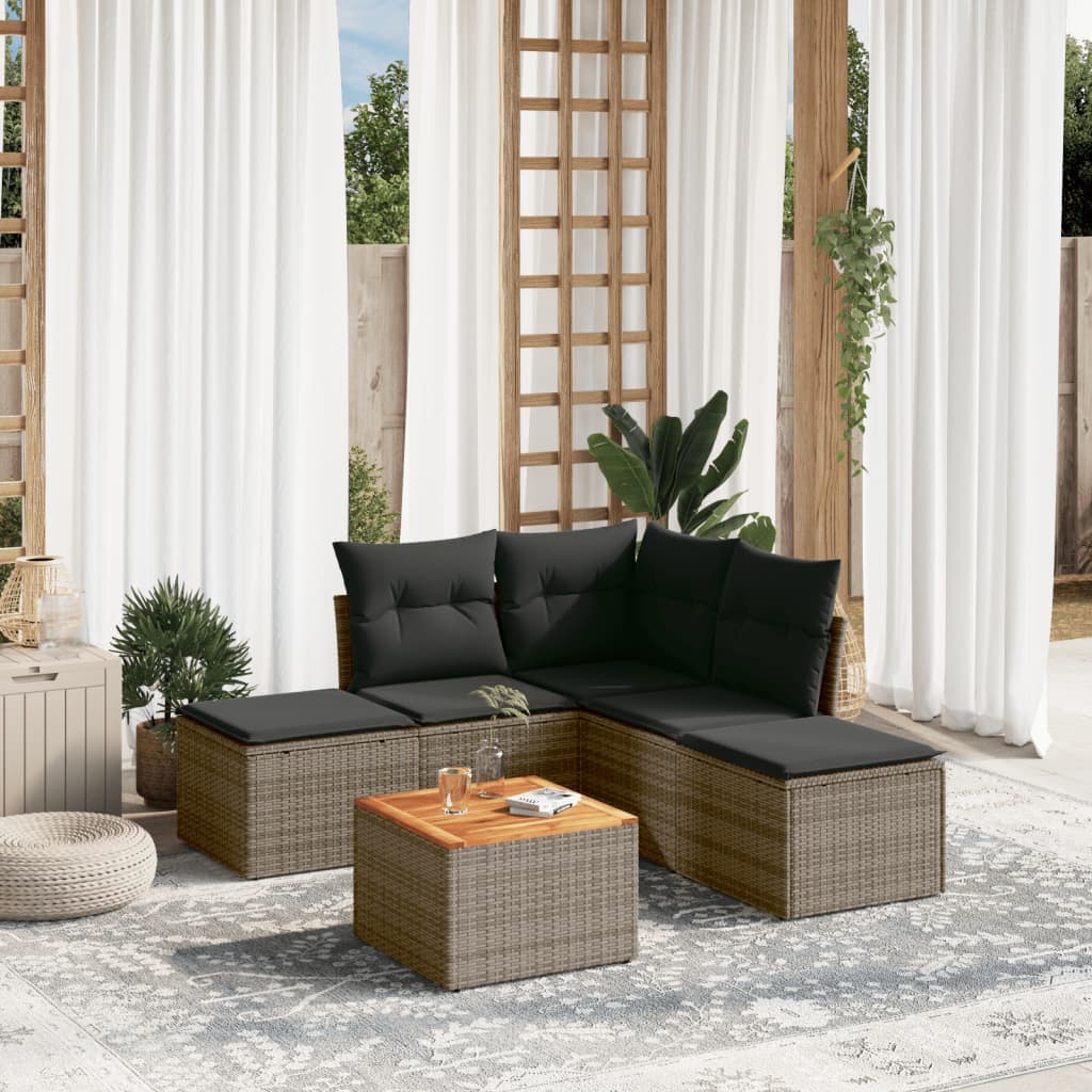 Set Divano da Giardino 6 pz con Cuscini Grigio in Polyrattan 3256004