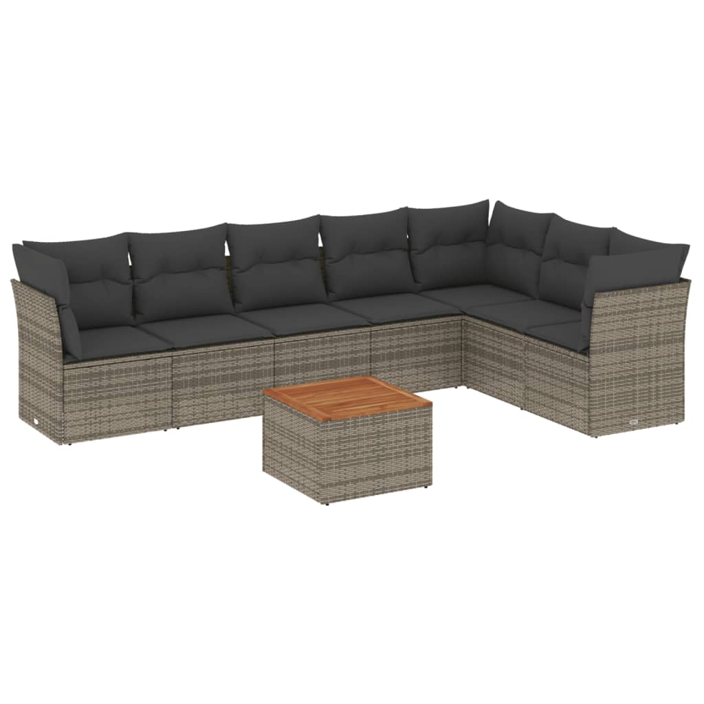 Set Divano da Giardino 8 pz con Cuscini Grigio in Polyrattan 3256011