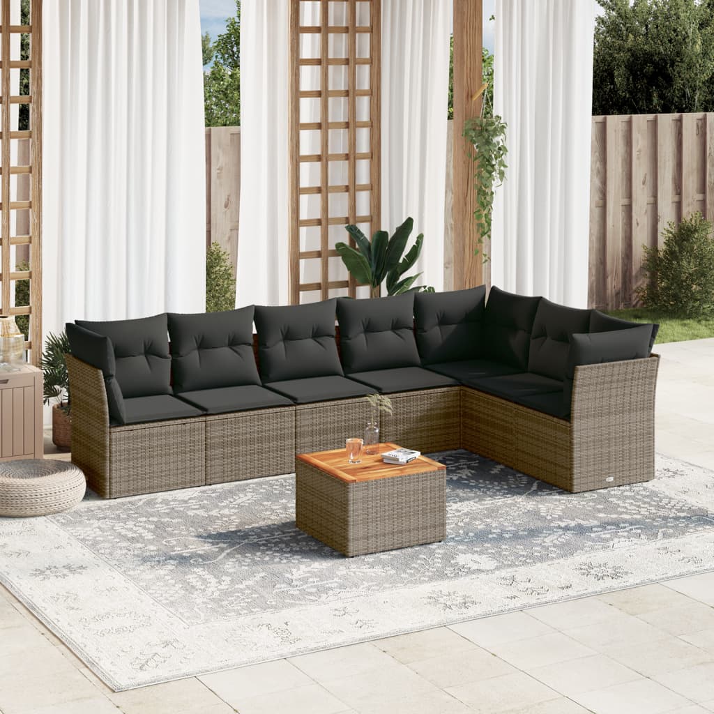 Set Divano da Giardino 8 pz con Cuscini Grigio in Polyrattan 3256011