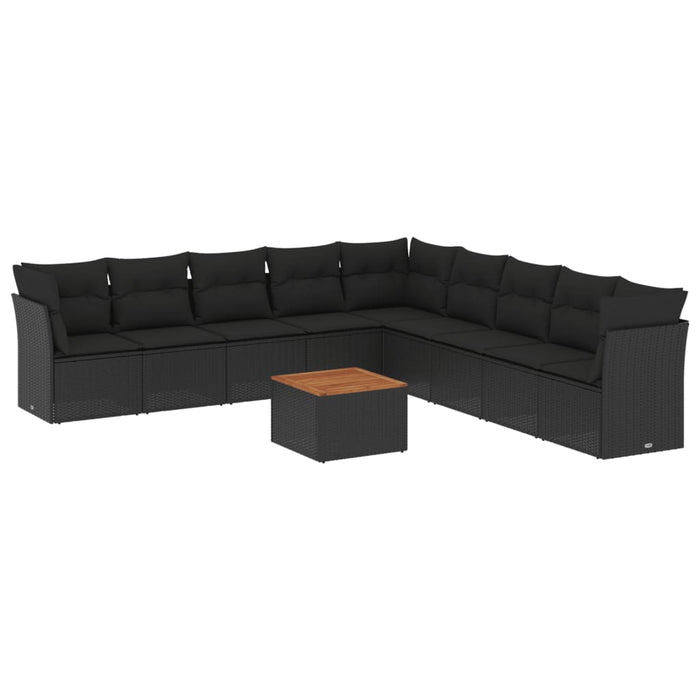 Set Divani da Giardino 10pz con Cuscini in Polyrattan Nero 3256020