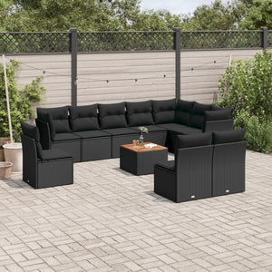 Set Divani da Giardino 11 pz con Cuscini in Polyrattan Nero 3256027