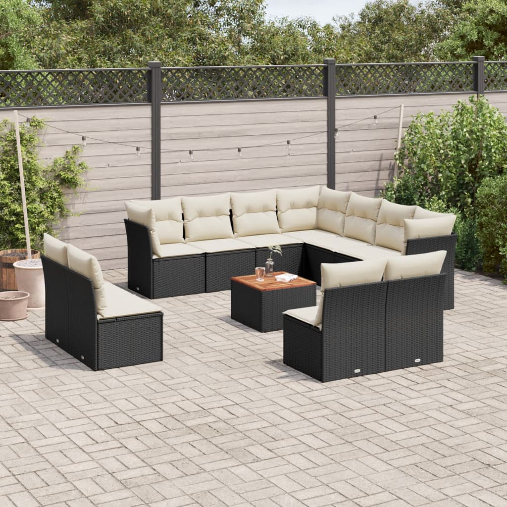 Set Divani da Giardino 12 pz con Cuscini Nero in Polyrattan 3256035