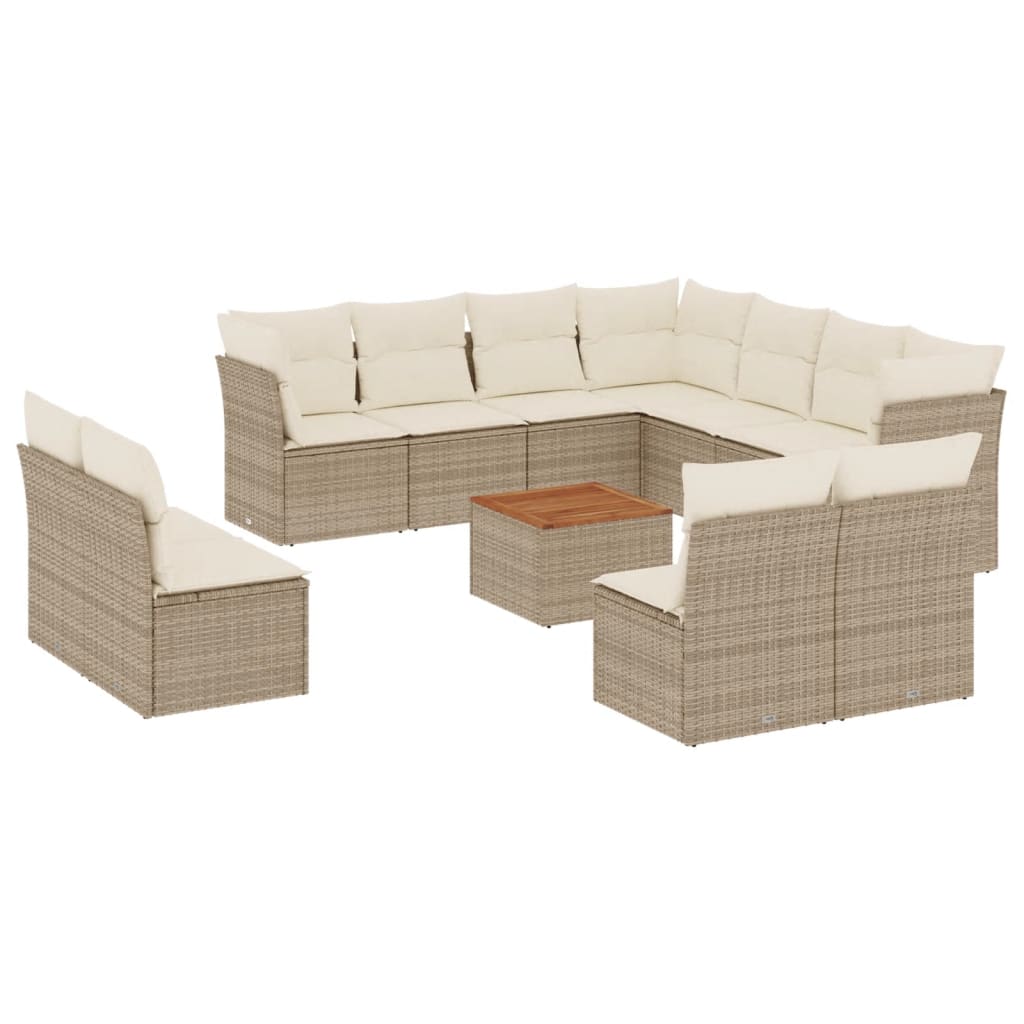 Set Divani da Giardino 12 pz con Cuscini Beige in Polyrattan 3256037