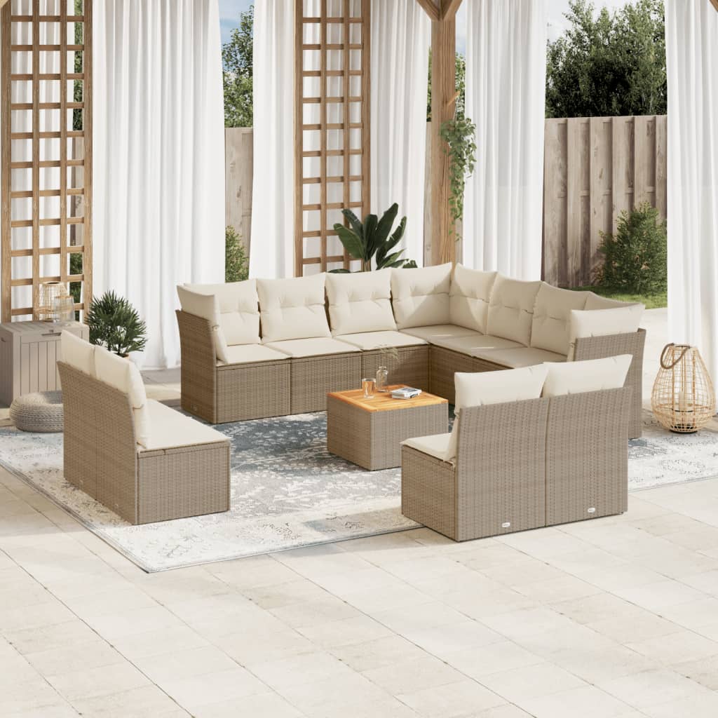 Set Divani da Giardino 12 pz con Cuscini Beige in Polyrattan 3256037