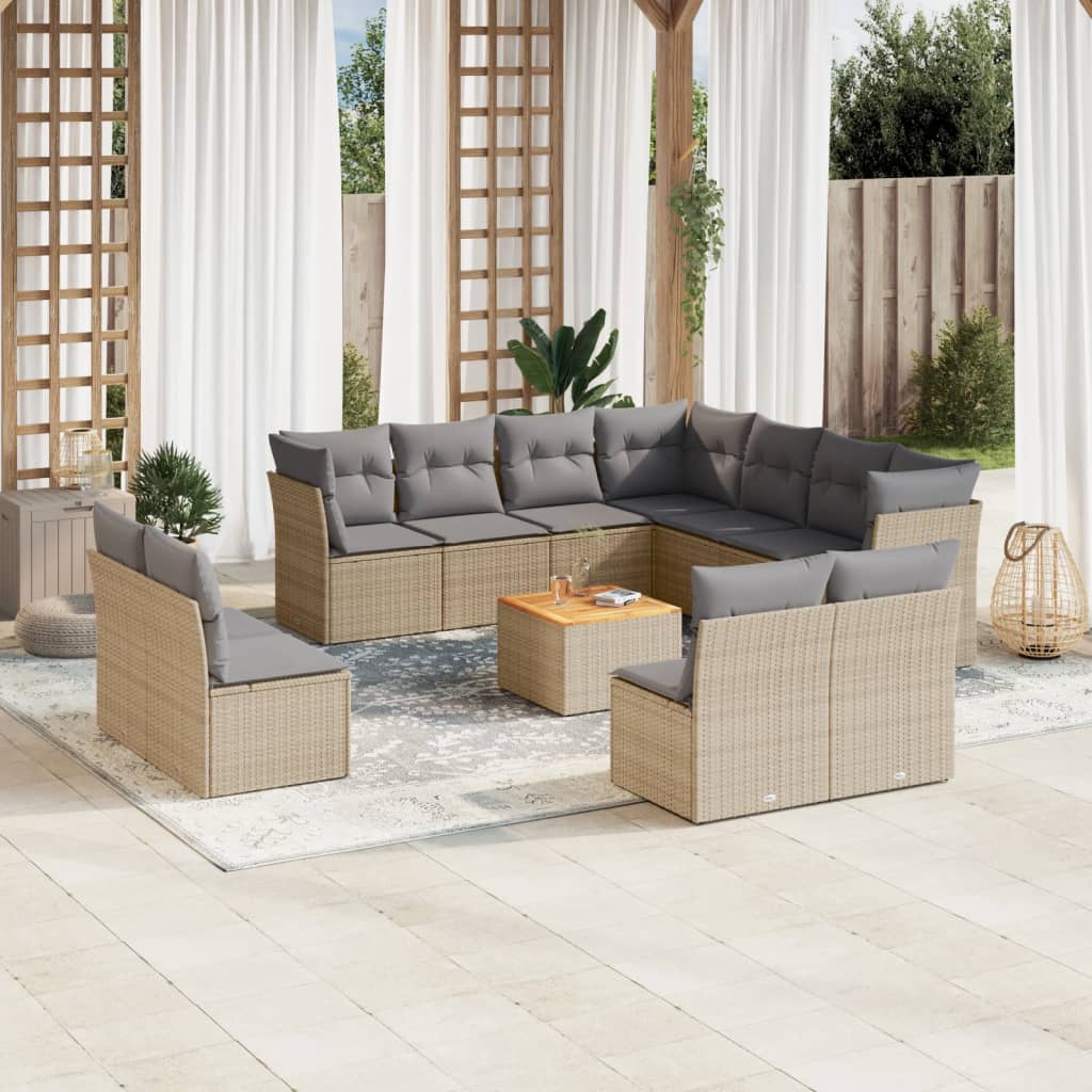 Set Divano da Giardino 12 pz con Cuscini Beige Misto Polyrattancod mxl 113123