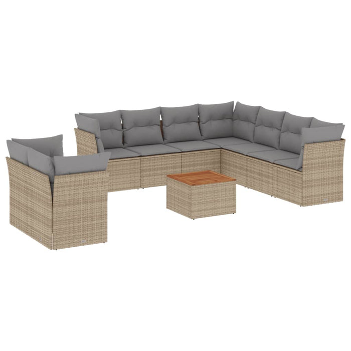 Set Divano da Giardino 11 pz con Cuscini Beige Misto Polyrattan 3256045