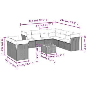 Set Divano da Giardino 11 pz con Cuscini Beige Misto Polyrattan 3256045