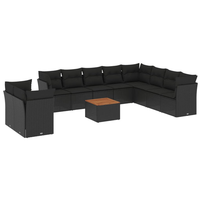 Set Divani da Giardino 11 pz con Cuscini in Polyrattan Nero 3256048