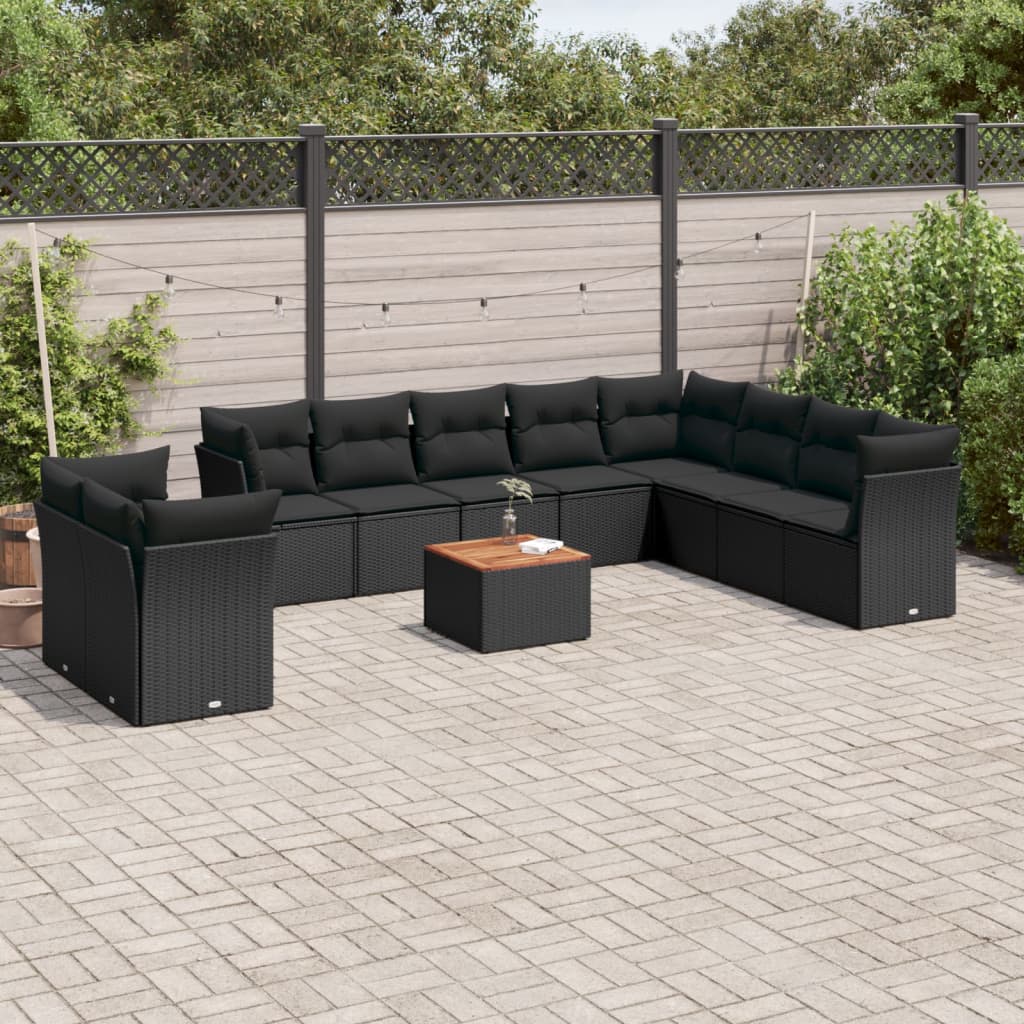 Set Divani da Giardino 11 pz con Cuscini in Polyrattan Nero 3256048