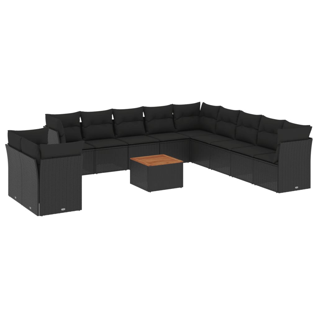 Set Divani da Giardino 12 pz con Cuscini Nero in Polyrattan 3256055