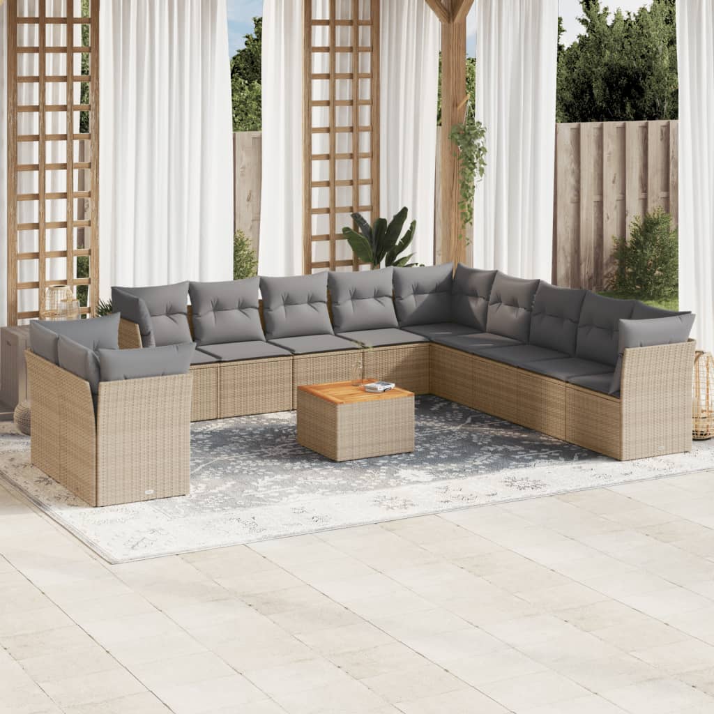 Set Divano da Giardino 12 pz con Cuscini Beige Misto Polyrattan 3256059