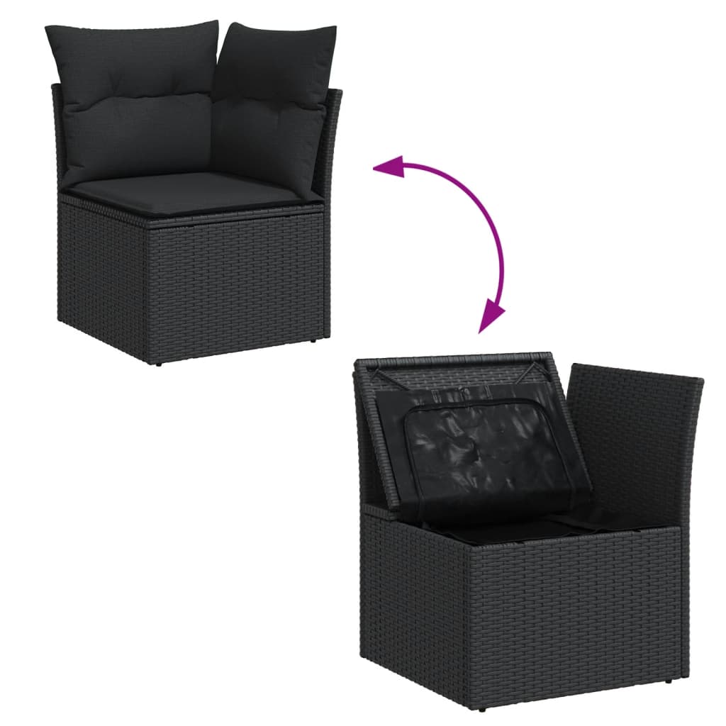 Set Divani da Giardino 9 pz con Cuscini Nero in Polyrattan 3256062