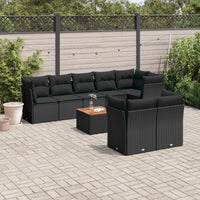 Set Divani da Giardino 9 pz con Cuscini Nero in Polyrattan 3256062