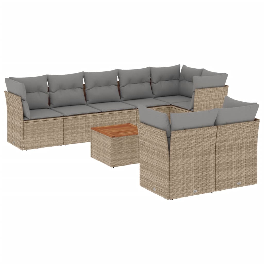 Set Divano da Giardino 9 pz con Cuscini Beige Misto Polyrattancod mxl 89874