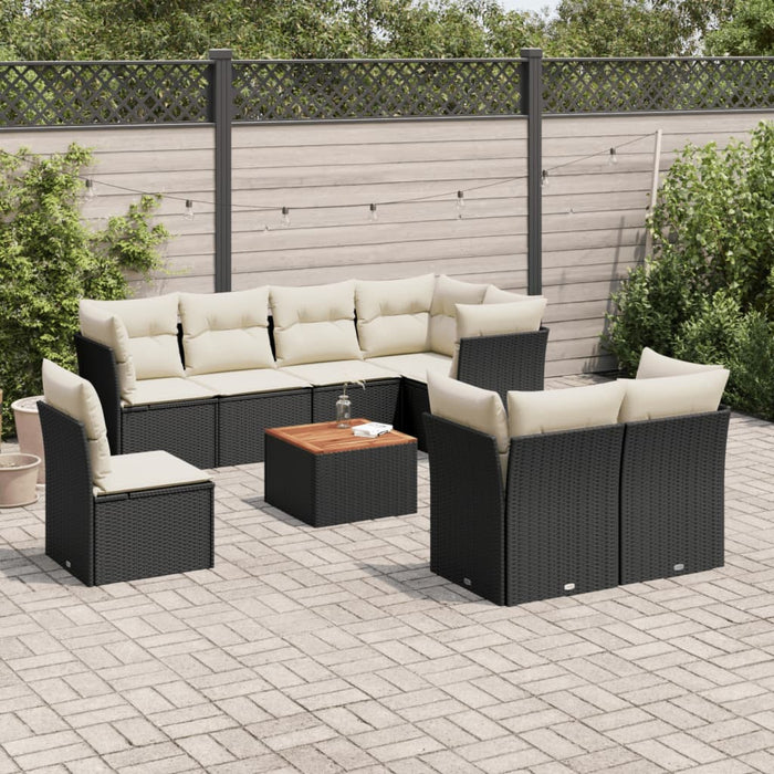 Set Divani da Giardino 9 pz con Cuscini Nero in Polyrattan 3256070