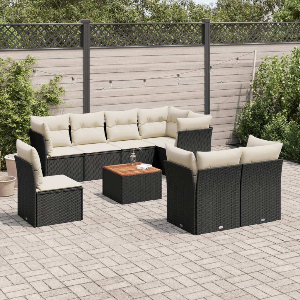 Set Divani da Giardino 9 pz con Cuscini Nero in Polyrattancod mxl 91377