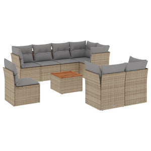 Set Divano da Giardino 9 pz con Cuscini Beige Misto Polyrattancod mxl 113877