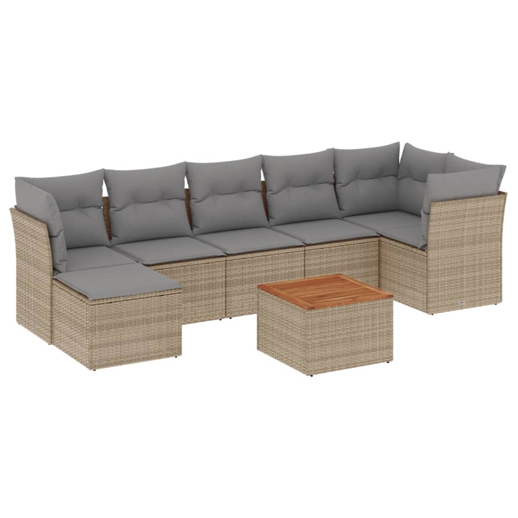 Set Divano da Giardino 8 pz con Cuscini Beige Misto Polyrattan 3256087