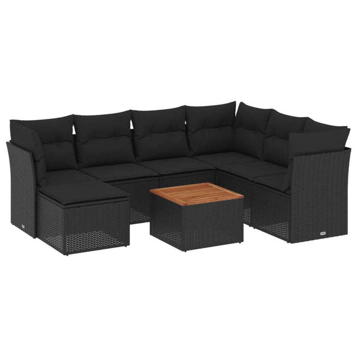 Set Divani da Giardino con Cuscini 8 pz Nero in Polyrattan 3256090