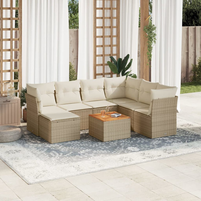 Set Divano da Giardino 8 pz con Cuscini Beige in Polyrattan 3256093