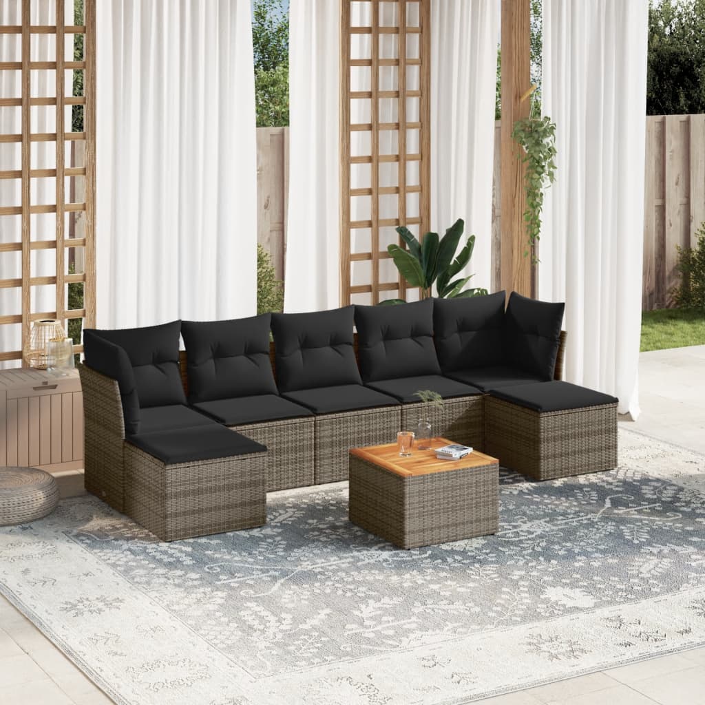 Set Divano da Giardino 8 pz con Cuscini Grigio in Polyrattancod mxl 89877