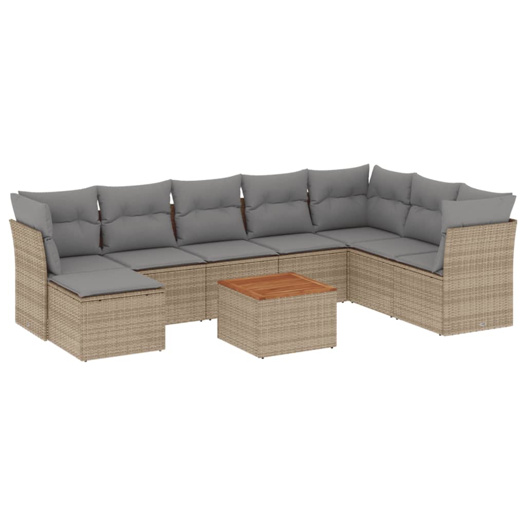 Set Divano da Giardino 9 pz con Cuscini Beige Misto Polyrattancod mxl 113879