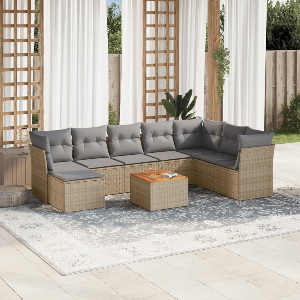 Set Divano da Giardino 9 pz con Cuscini Beige Misto Polyrattancod mxl 113879