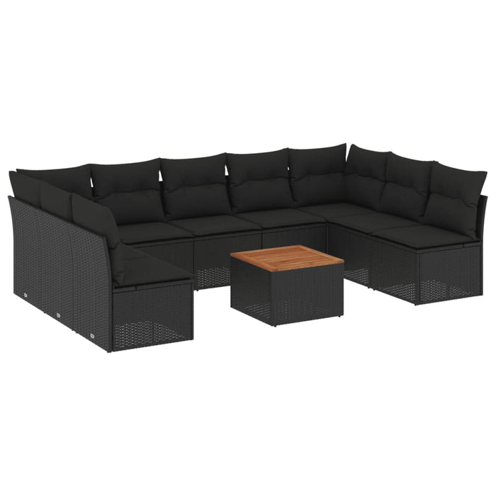 Set Divani da Giardino 10pz con Cuscini in Polyrattan Nero 3256118