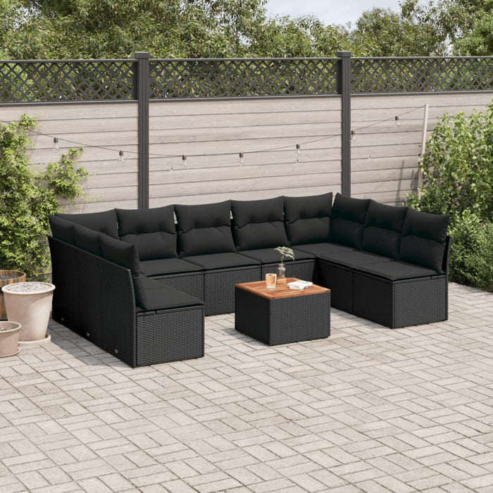 Set Divani da Giardino 10pz con Cuscini in Polyrattan Nero 3256118