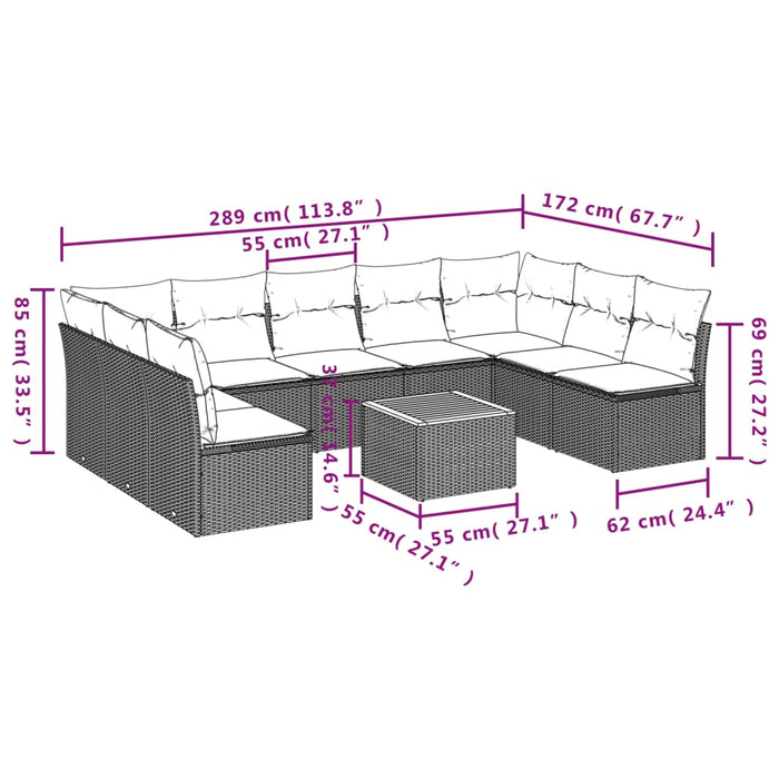 Set Divano da Giardino 10 pz con Cuscini Beige Misto Polyrattan 3256122