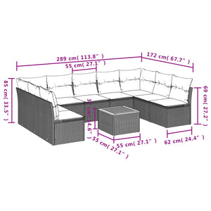 Set Divano da Giardino 10 pz con Cuscini Grigio in Polyrattan 3256123