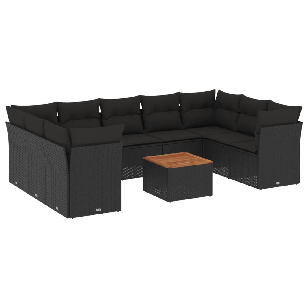 Set Divani da Giardino 10pz con Cuscini in Polyrattan Nero 3256132