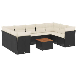 Set Divani da Giardino 10pz con Cuscini in Polyrattan Nero 3256133