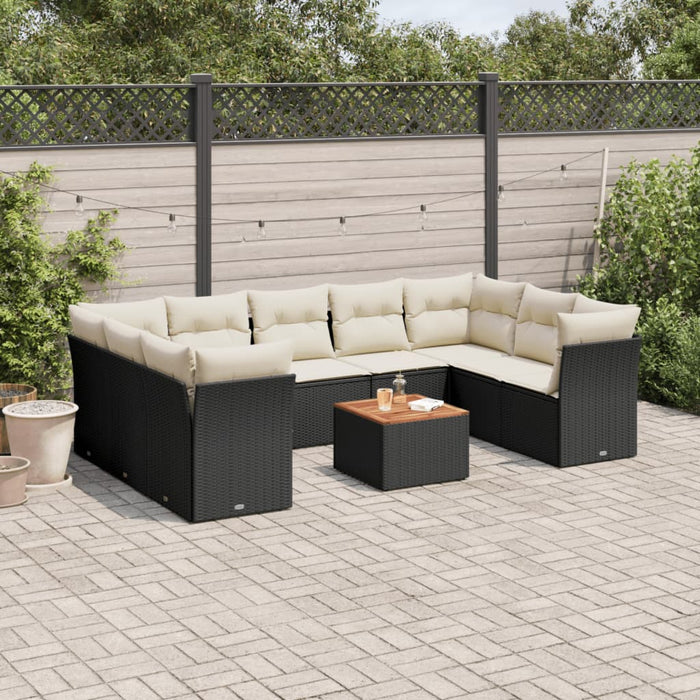 Set Divani da Giardino 10pz con Cuscini in Polyrattan Nero 3256133