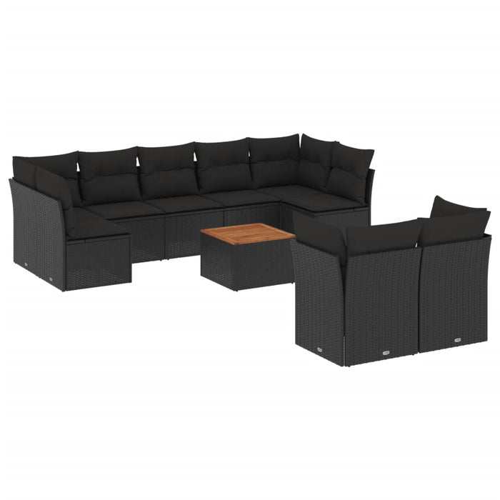 Set Divani da Giardino 10pz con Cuscini in Polyrattan Nero 3256139