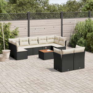 Set Divani da Giardino 10pz con Cuscini in Polyrattan Nero 3256140