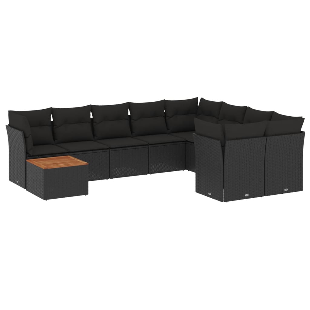 Set Divani da Giardino 10pz con Cuscini in Polyrattan Nero 3256153