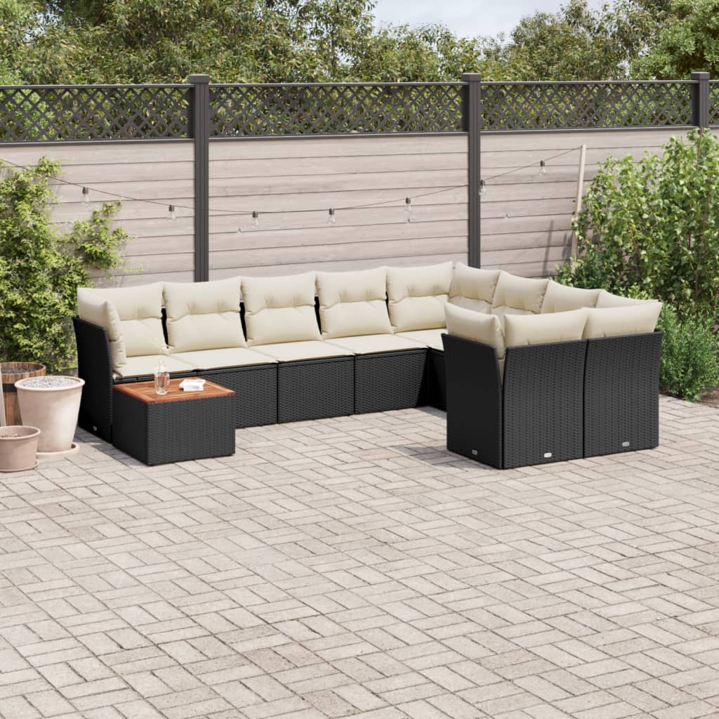 Set Divani da Giardino 10pz con Cuscini in Polyrattan Nero 3256154